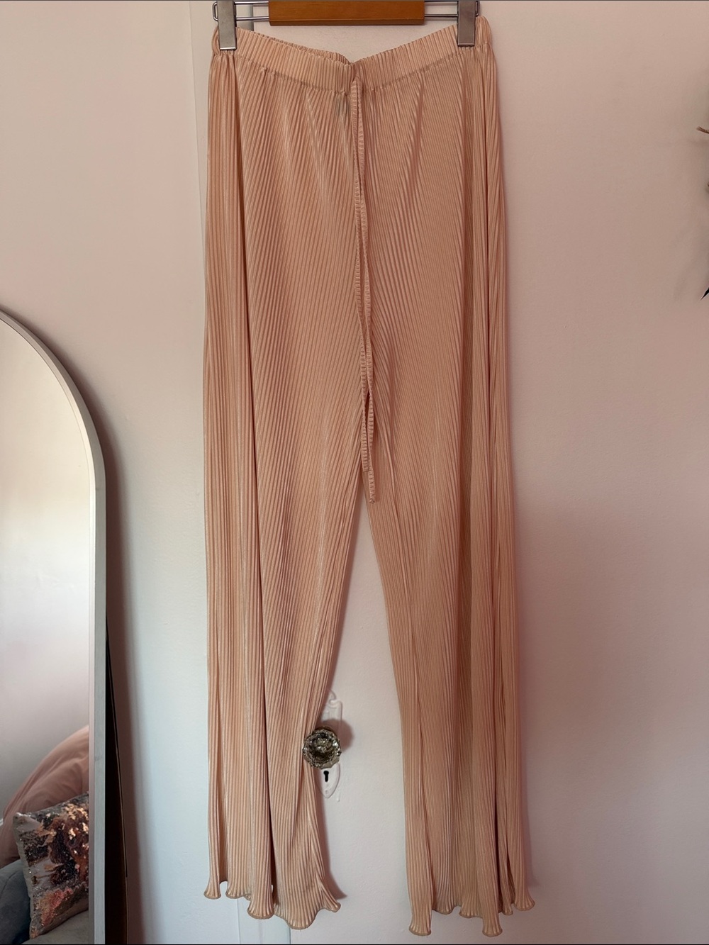 Pleated Wide-Leg Pants in Light Blush - Women's Jumpsuit Alternative